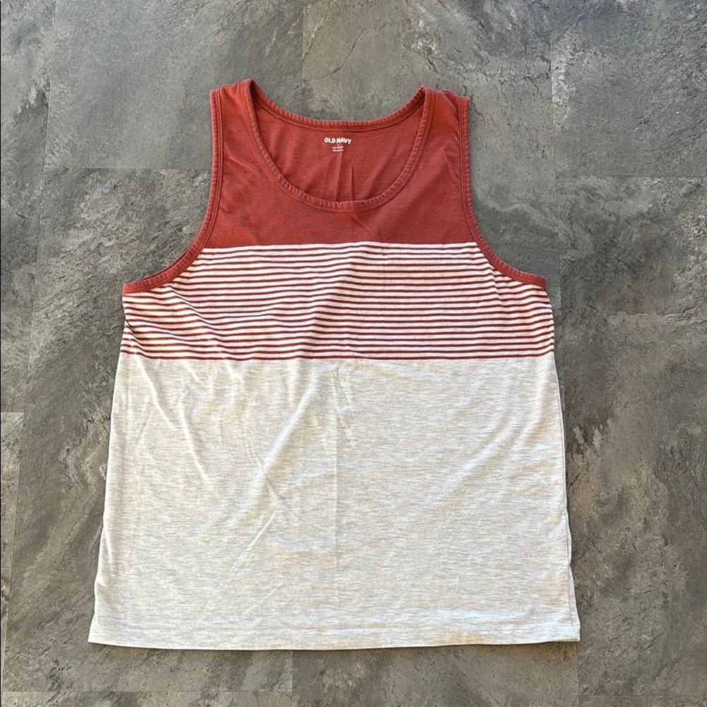 Old Navy Boy Orange and Gray Striped Tank Top, Super Soft, Warm Weather, Size L